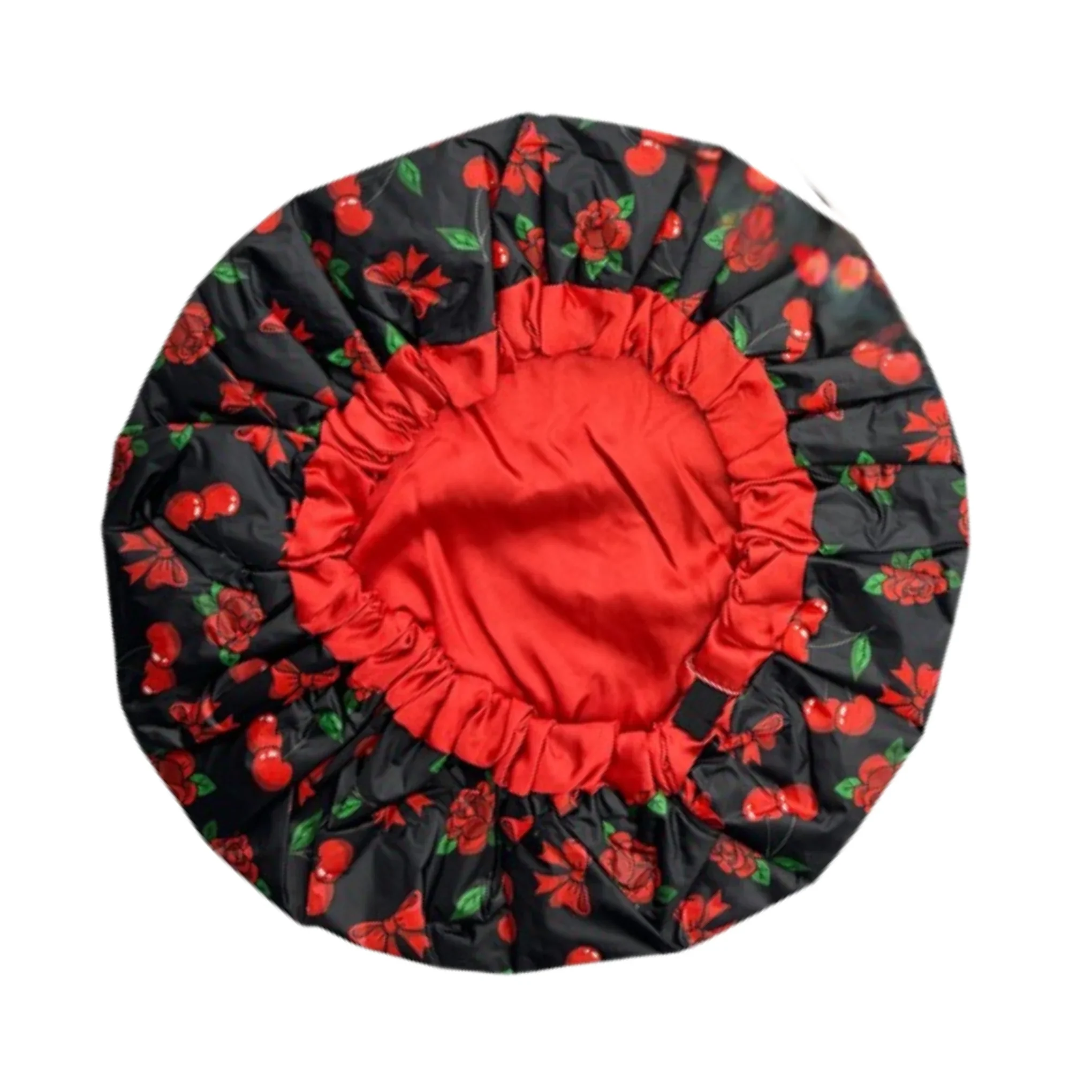 Cherries & Bows Satin-Lined Waterproof Shower Cap - Image 2